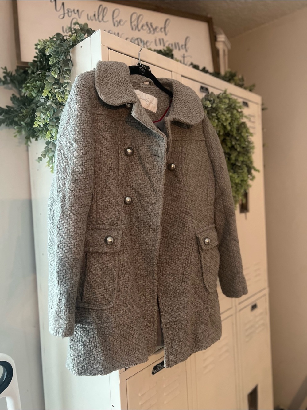 Jessica Simpson Gray Textured Double-Breasted Peacoat